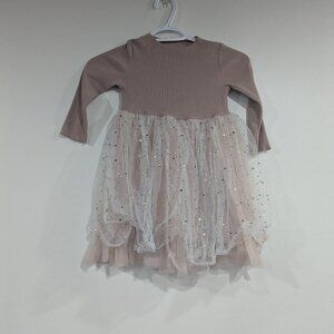 ABNN Ribbed Dress with Star Print Tulle Skirt Pink White Gold Size 110cm Size 5